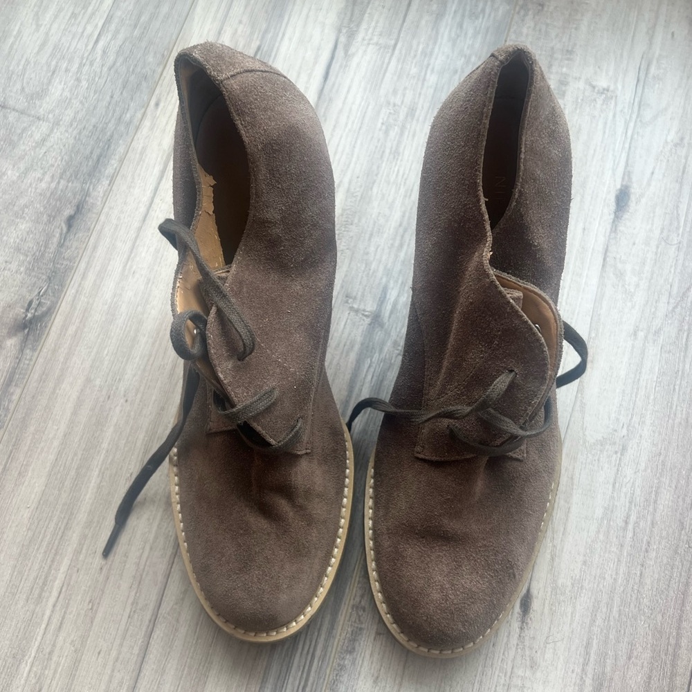 Nine West Taupe Suede Lace Up Shoes